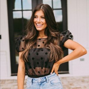 black polka dot mesh bodysuit